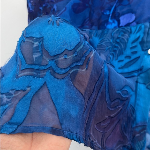 Velvet burnout Floral Button-Up patchwork Blouse boho fairy hippie sheer - Picture 5 of 7